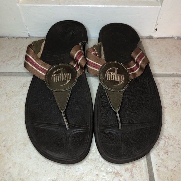 Fitflop Brown & Gold Flip Flop Sandals Size 10 - Picture 1 of 7